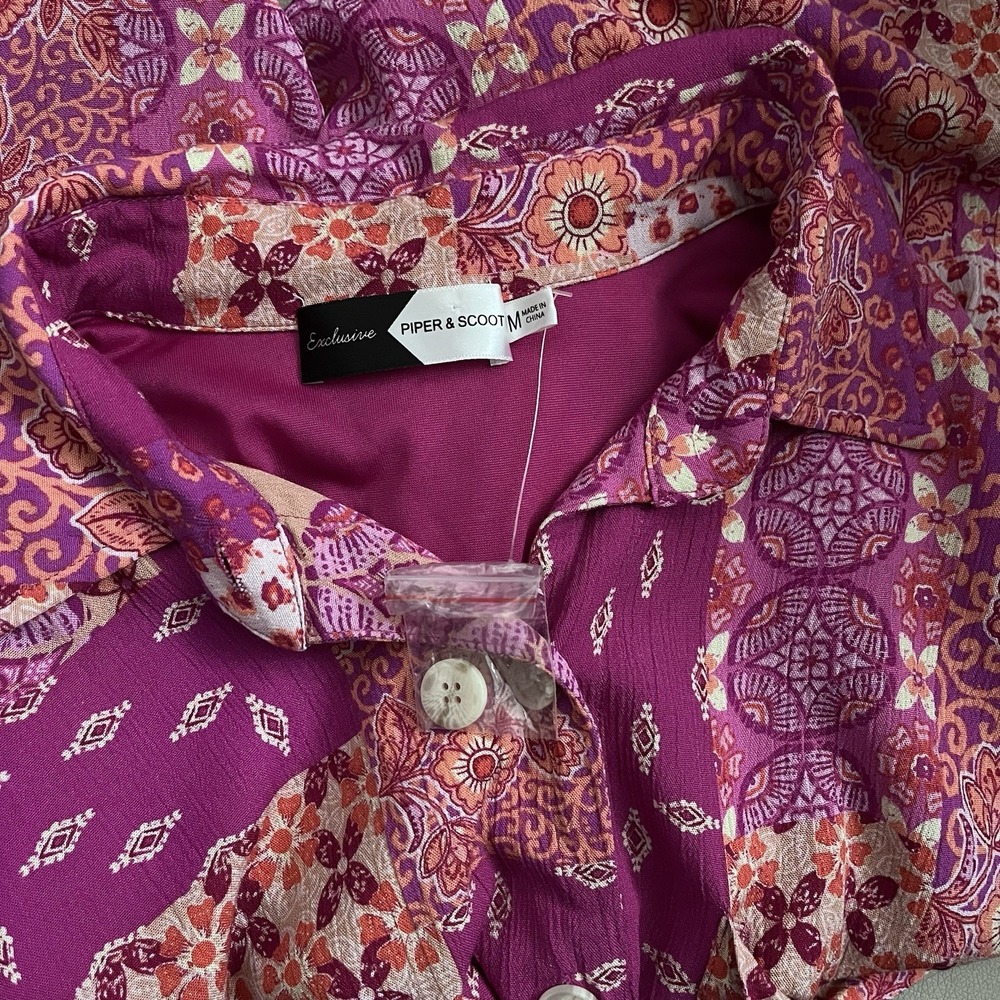 Piper & Scoot Patchwork Boho Button Front Blouse … - image 8